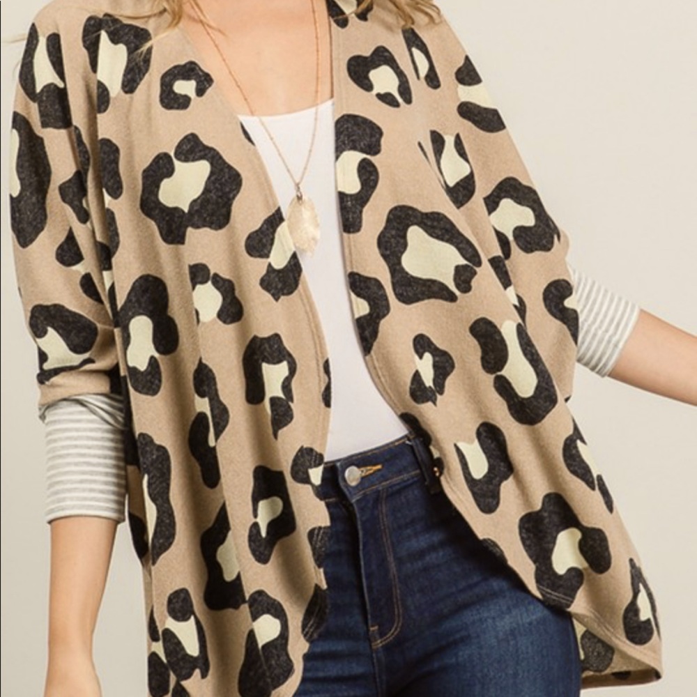 Leopard and striped open cardigan